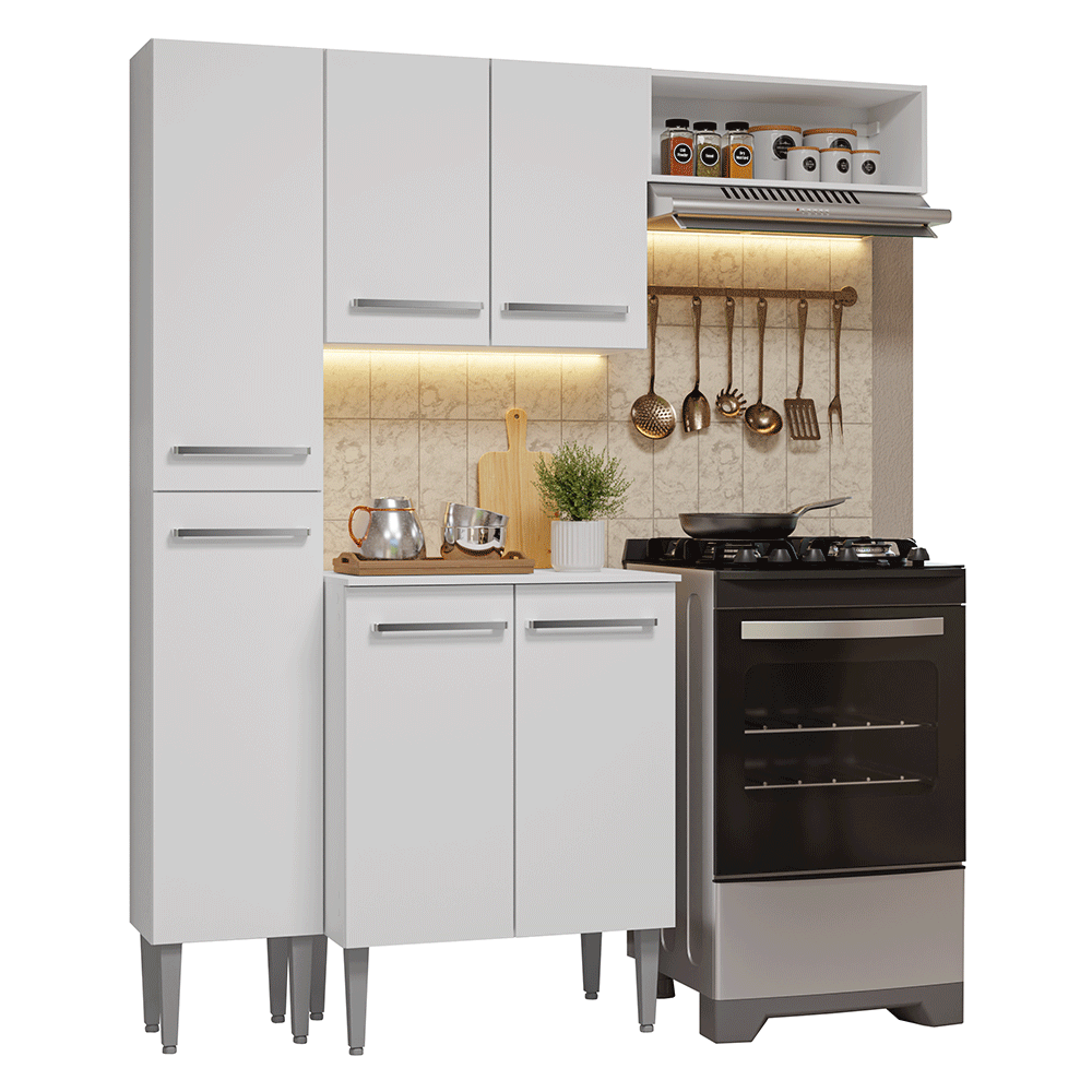 Armário de Cozinha Compacta 156cm Branco Emilly Madesa 01 - Branco