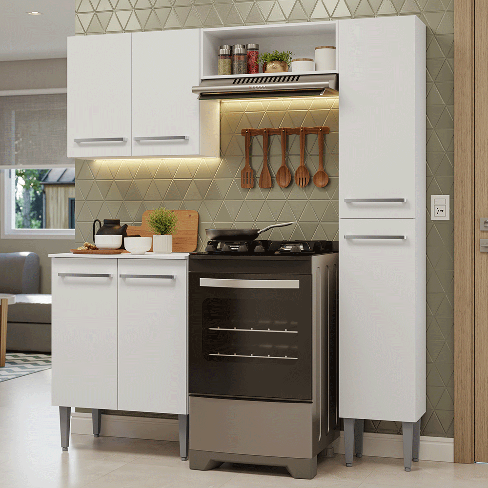 Armário de Cozinha Compacta 156cm Branco Emilly Madesa 02 - Branco