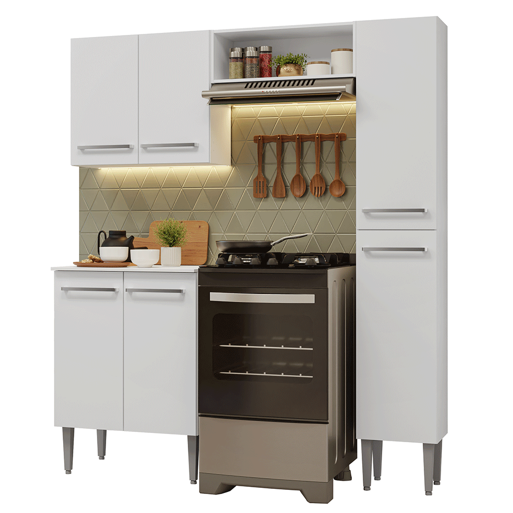 Armário de Cozinha Compacta 156cm Branco Emilly Madesa 02 - Branco