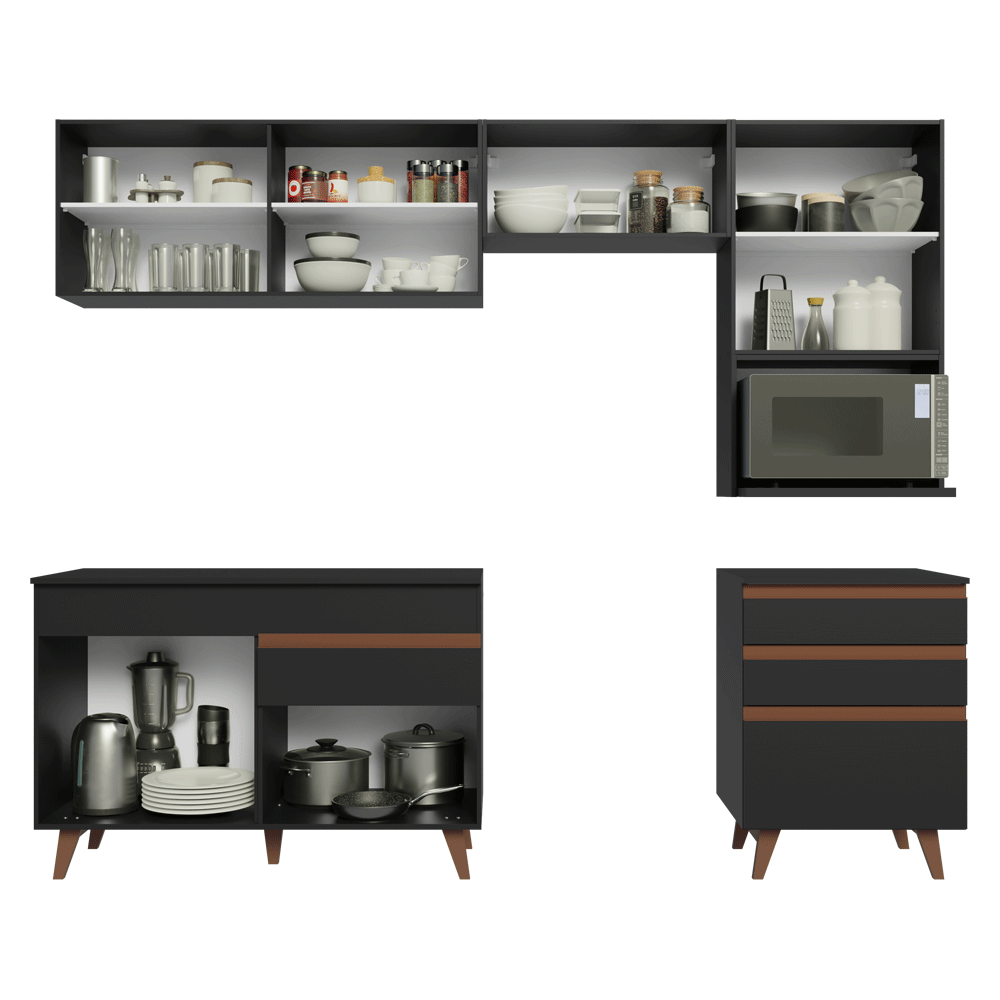 Armário de Cozinha Completa 250cm Preto Reims Madesa 07
