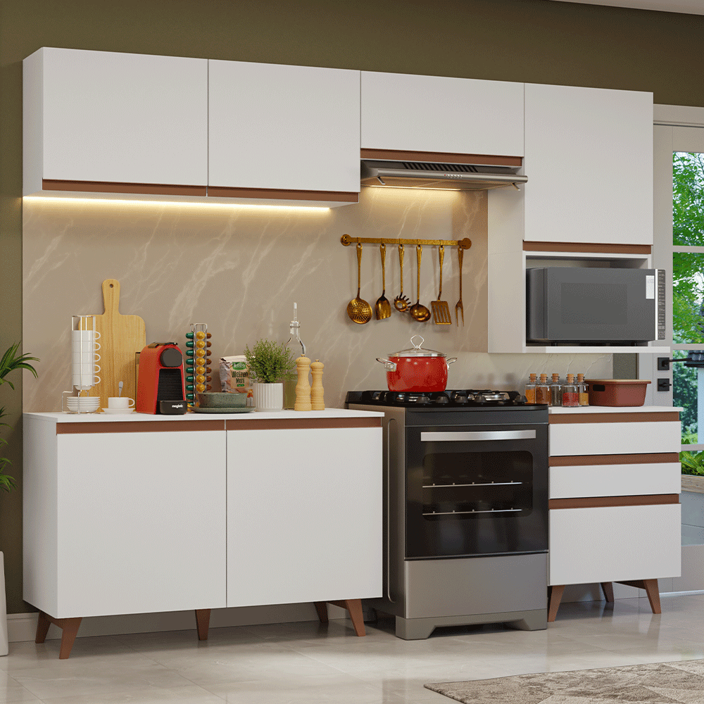 Armário de Cozinha Completa 250cm Branco Reims Madesa 08 - Branco