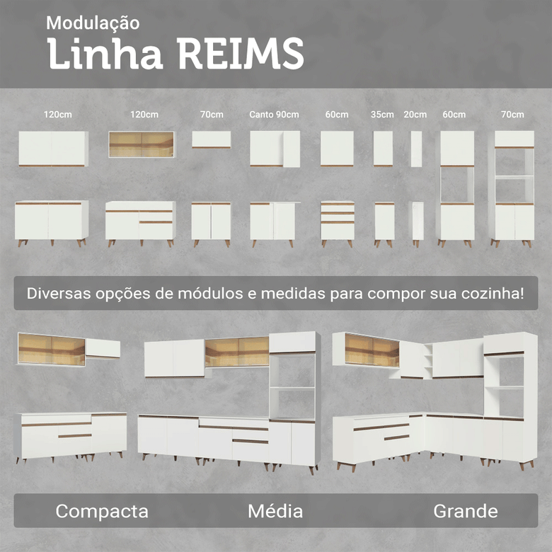 Armário de Cozinha Completa 250cm Branco Reims Madesa 08