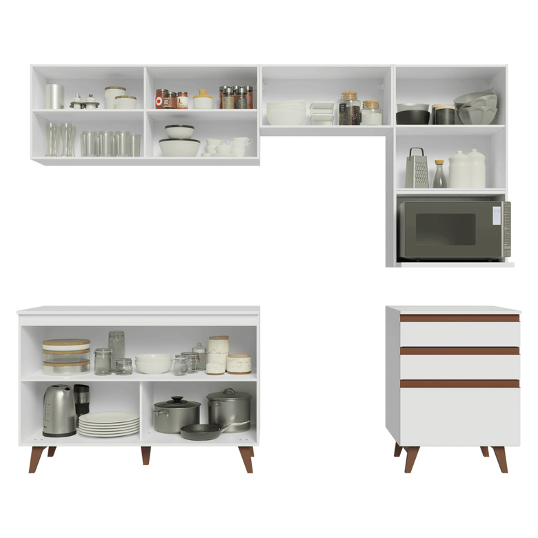 Armário de Cozinha Completa 250cm Branco Reims Madesa 08