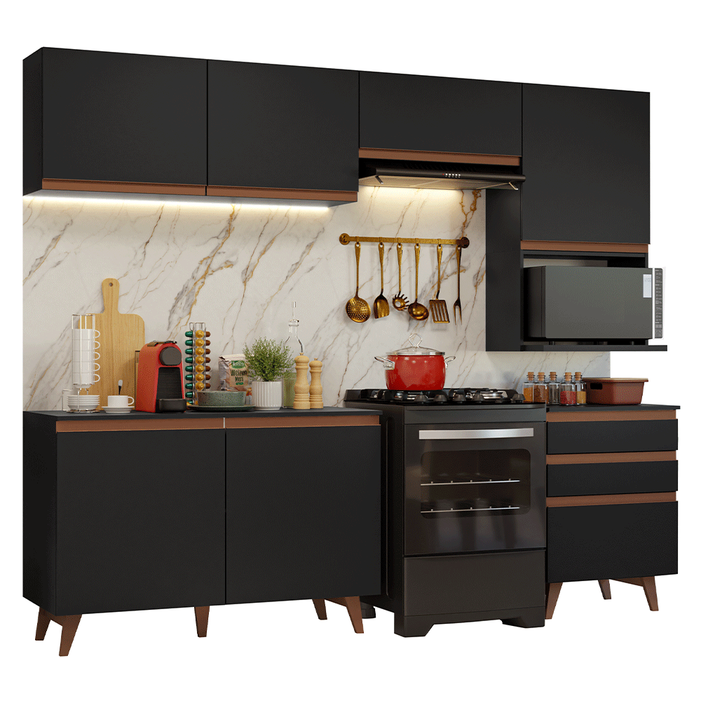 Armário de Cozinha Completa 250cm Preto Reims Madesa 08 - Preto