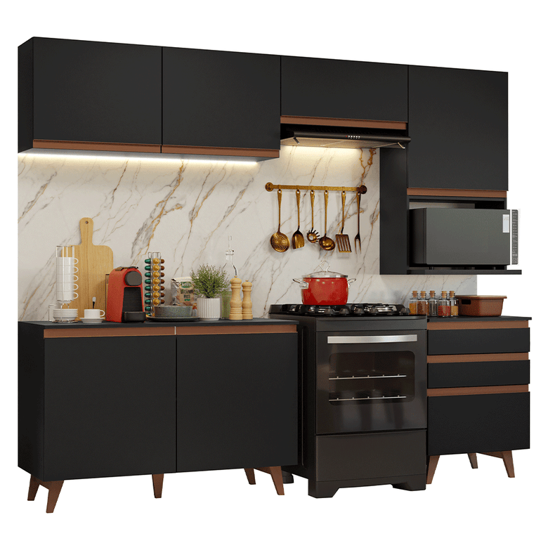 Armário de Cozinha Completa 250cm Preto Reims Madesa 08