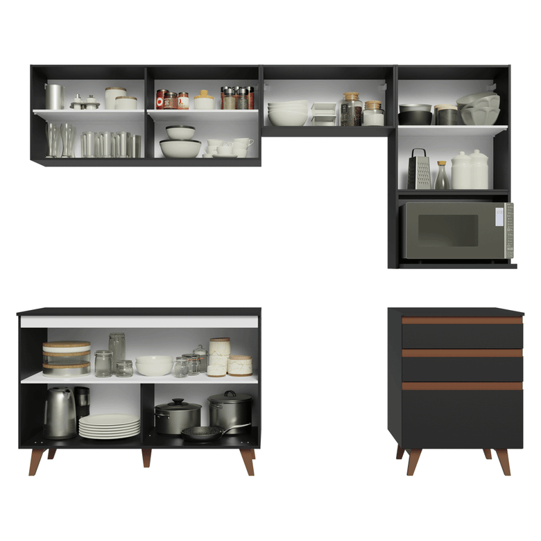 Armário de Cozinha Completa 250cm Preto Reims Madesa 08
