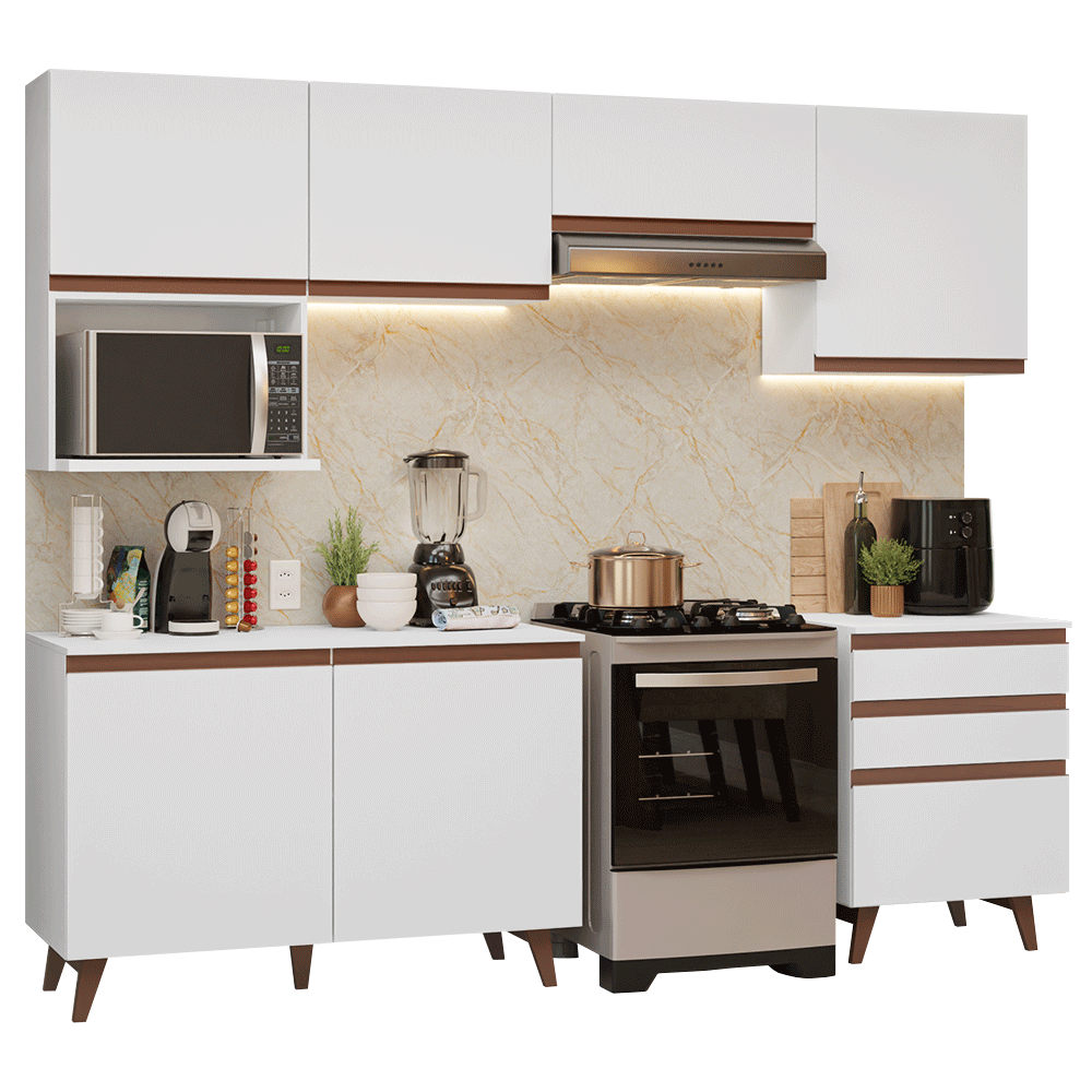 Armário de Cozinha Completa 250cm Branco Reims Madesa 09 - Branco