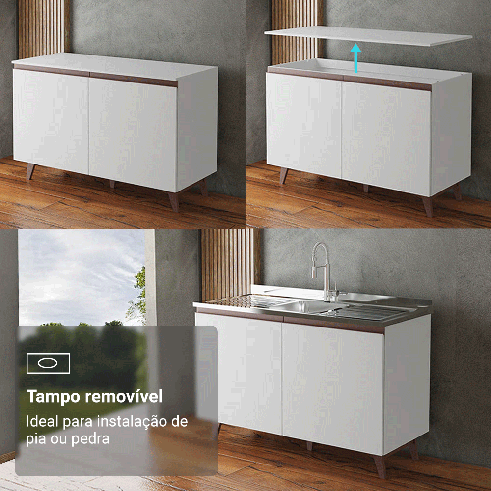 Armário de Cozinha Completa 250cm Branco Reims Madesa 09