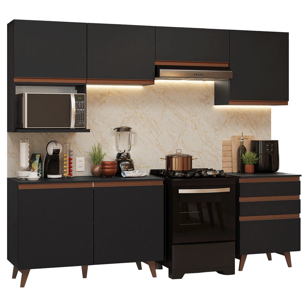 Armário de Cozinha Completa 250cm Preto Reims Madesa 09 - Preto