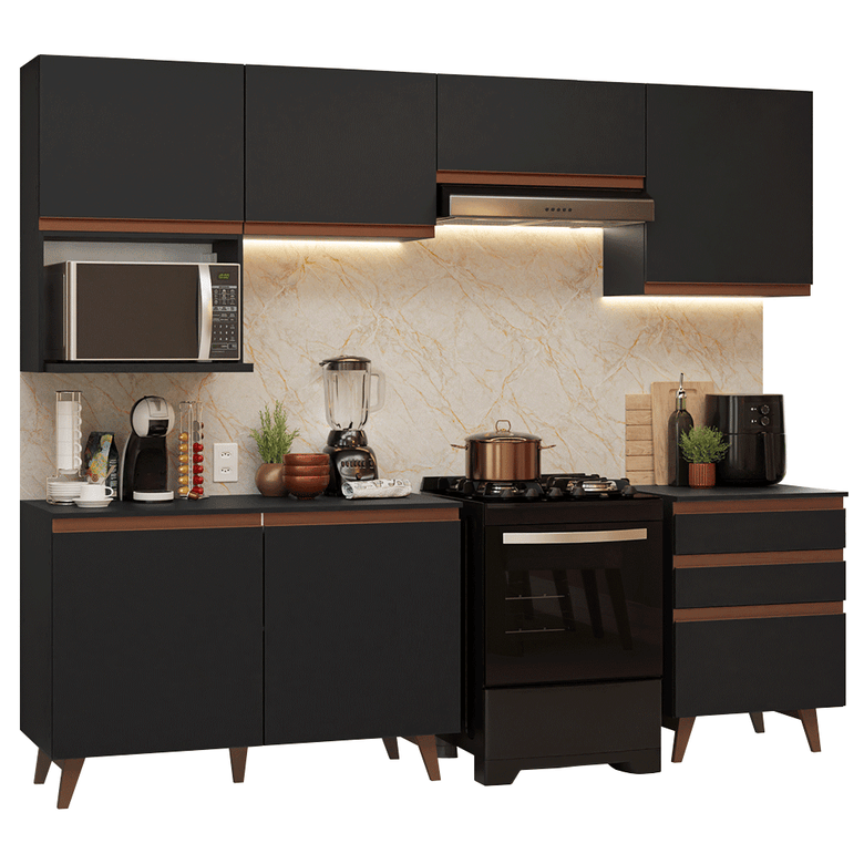 Armário de Cozinha Completa 250cm Preto Reims Madesa 09