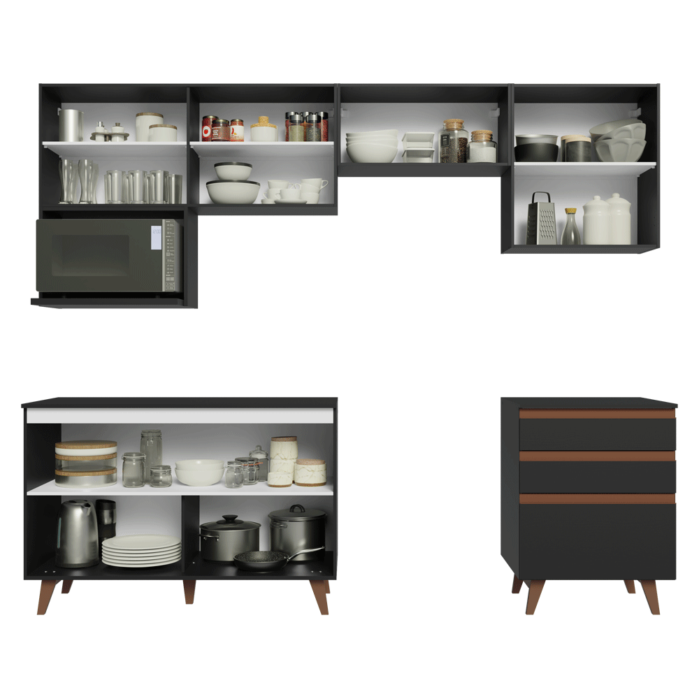 Armário de Cozinha Completa 250cm Preto Reims Madesa 09
