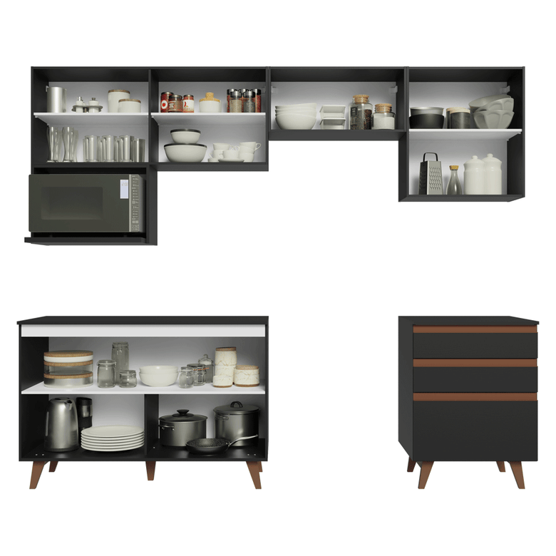 Armário de Cozinha Completa 250cm Preto Reims Madesa 09
