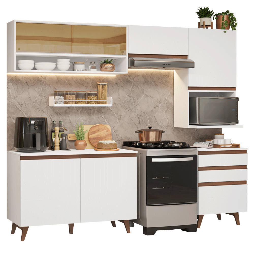 Armário de Cozinha Completa 250cm Branco Reims Madesa 10 - Branco