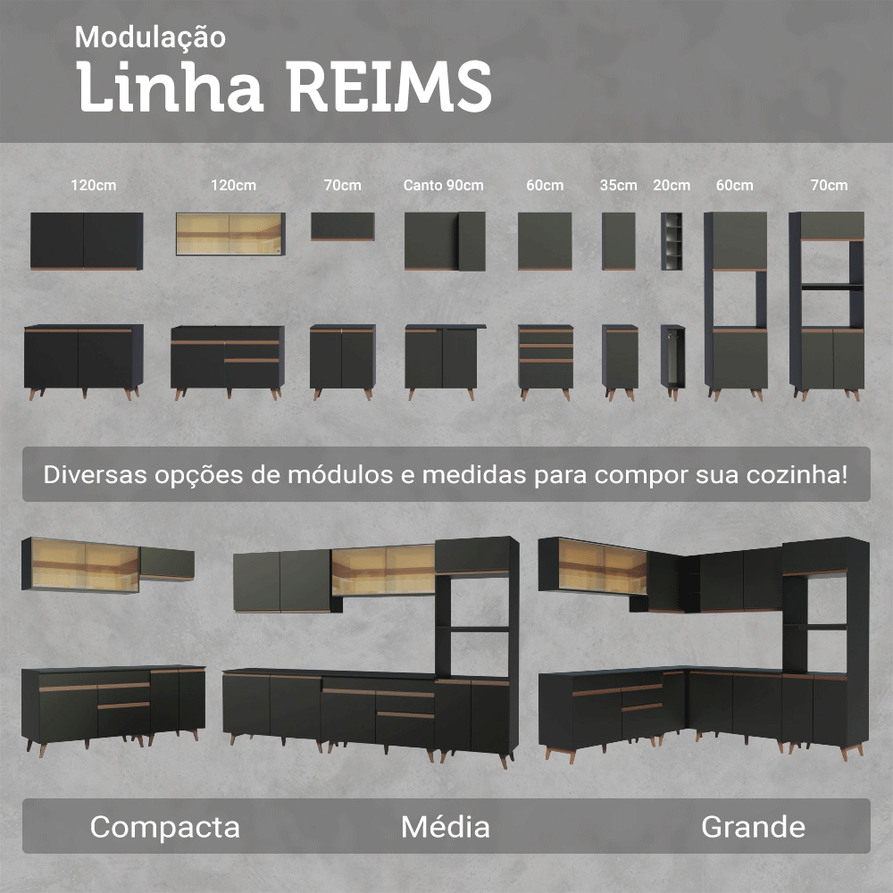 Armário de Cozinha Completa 250cm Preto Reims Madesa 10