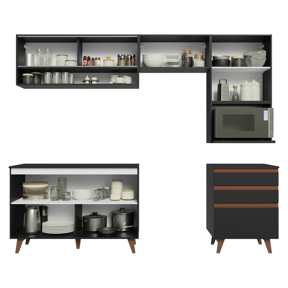Armário de Cozinha Completa 250cm Preto Reims Madesa 10