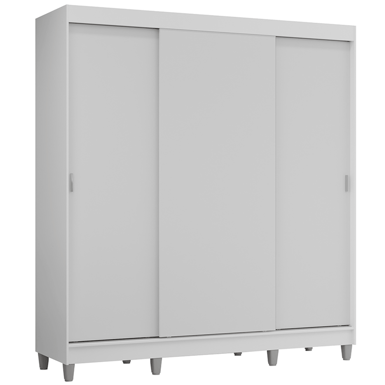 Guarda-Roupa Casal com Pés 3 Portas de Correr Branco Reno Madesa