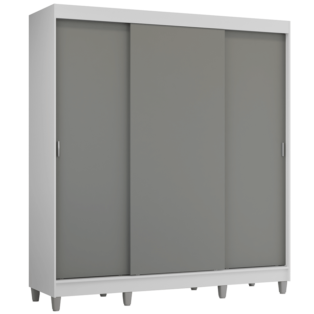 Guarda-Roupa Casal com Pés 3 Portas de Correr Branco/Cinza Reno Madesa - Branco/Cinza