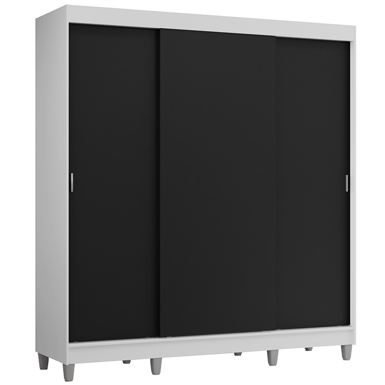 Guarda-Roupa Casal com Pés 3 Portas de Correr Branco/Preto Reno Madesa