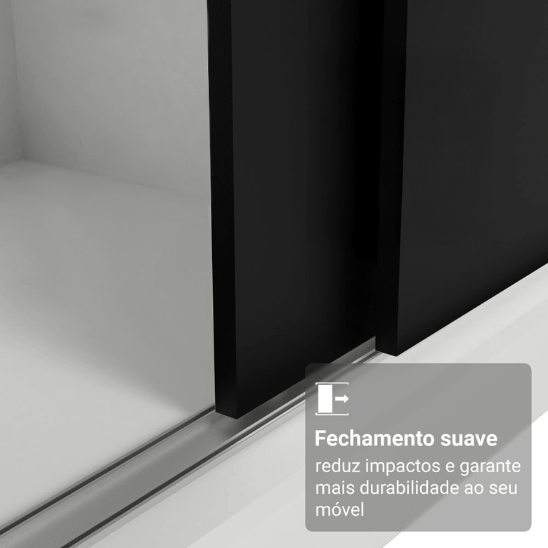 Guarda-Roupa Casal com Pés 3 Portas de Correr Branco/Preto Reno Madesa