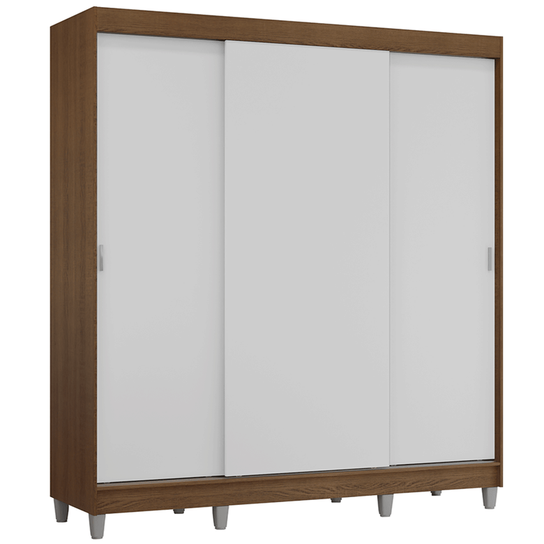 Guarda-Roupa Casal com Pés 3 Portas de Correr Rustic/Branco Reno Madesa