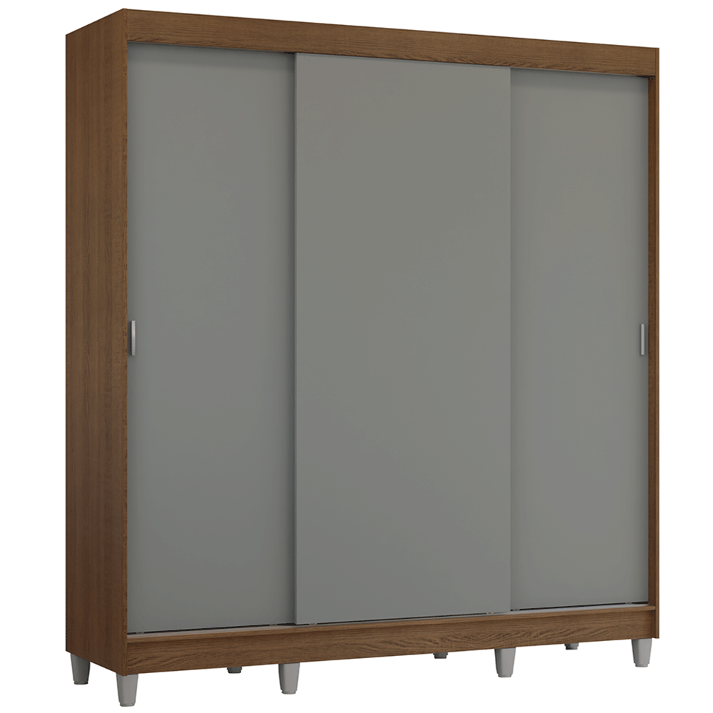 Guarda-Roupa Casal com Pés 3 Portas de Correr Rustic/Cinza Reno Madesa - Rustic/Cinza