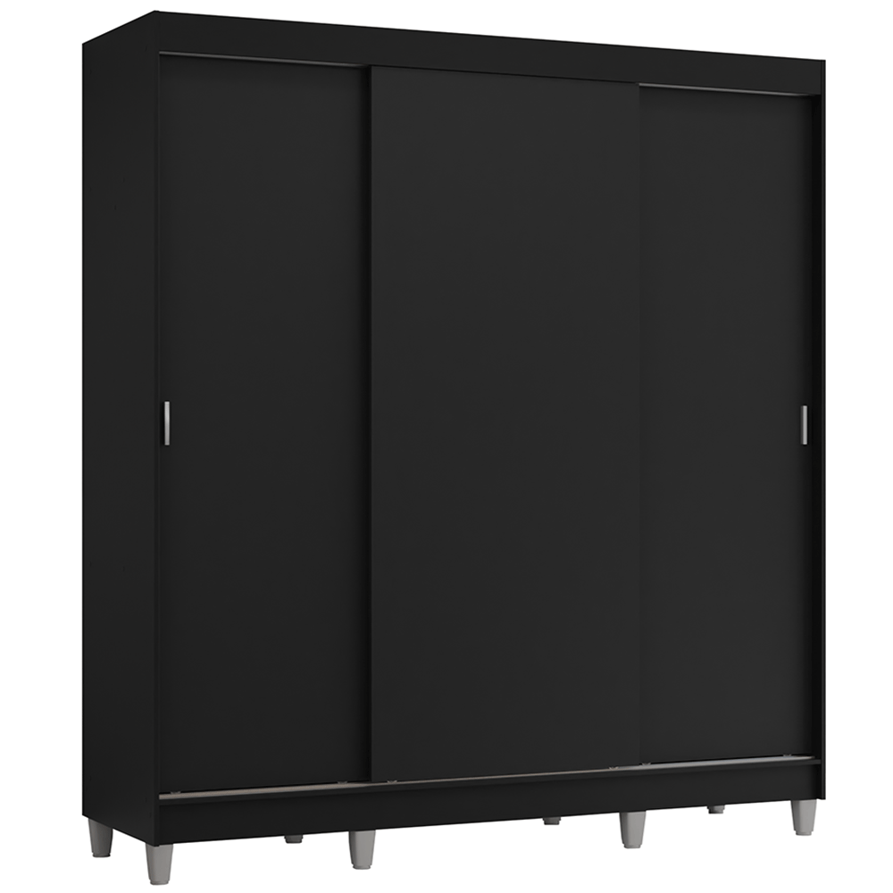 Guarda-Roupa Casal com Pés 3 Portas de Correr Preto Reno Madesa - Preto