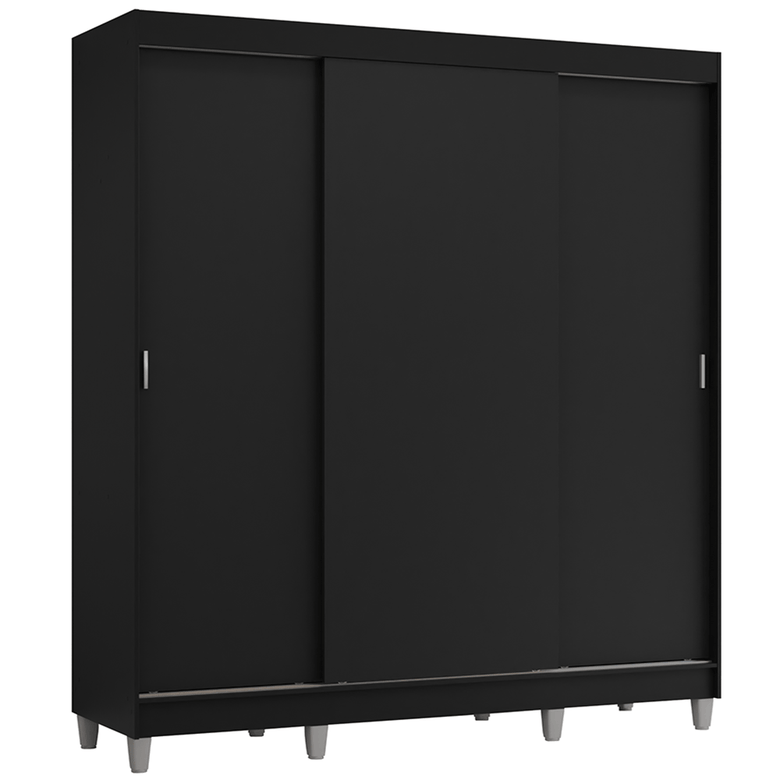 Guarda-Roupa Casal com Pés 3 Portas de Correr Preto Reno Madesa