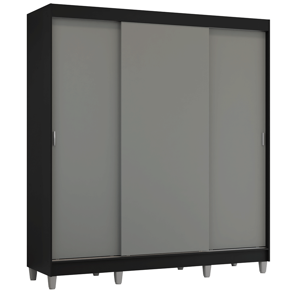Guarda-Roupa Casal com Pés 3 Portas de Correr Preto/Cinza Reno Madesa - Preto/Cinza