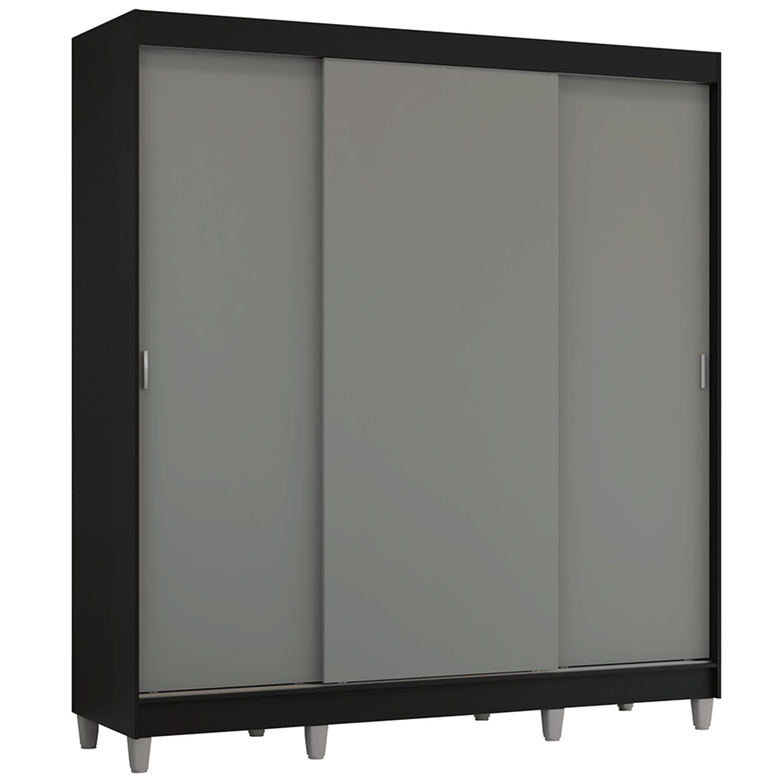 Guarda-Roupa Casal com Pés 3 Portas de Correr Preto/Cinza Reno Madesa
