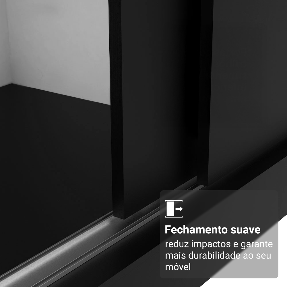 Guarda-Roupa Casal com Pés 3 Portas de Correr Preto/Rustic Reno Madesa