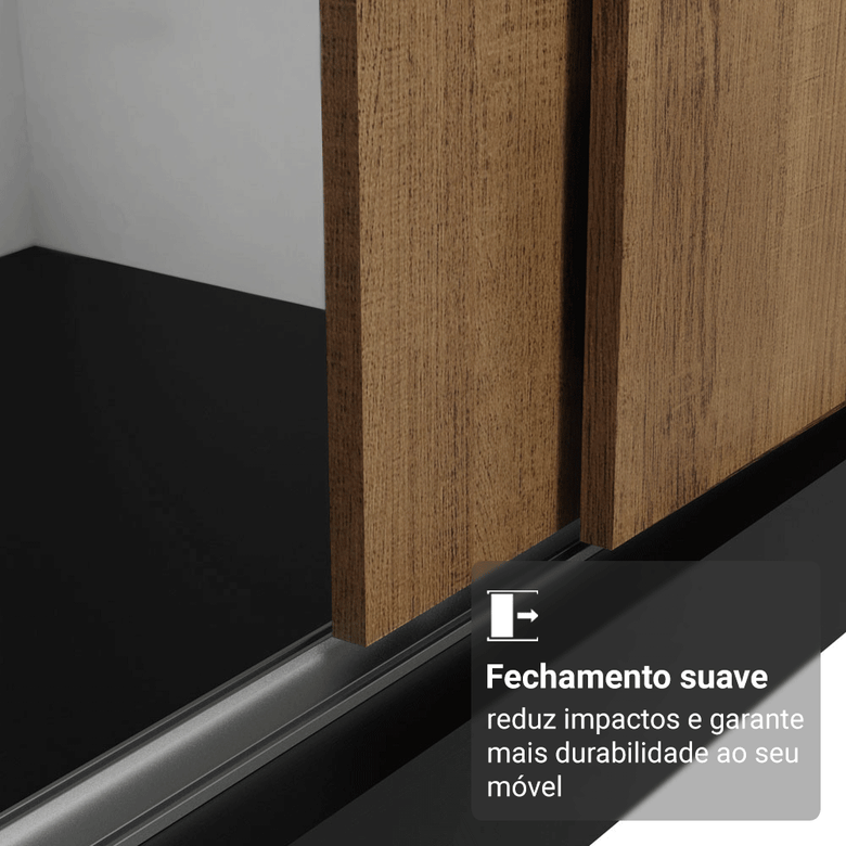 Guarda-Roupa Casal com Pés 3 Portas de Correr com Espelho Preto/Rustic Reno Madesa
