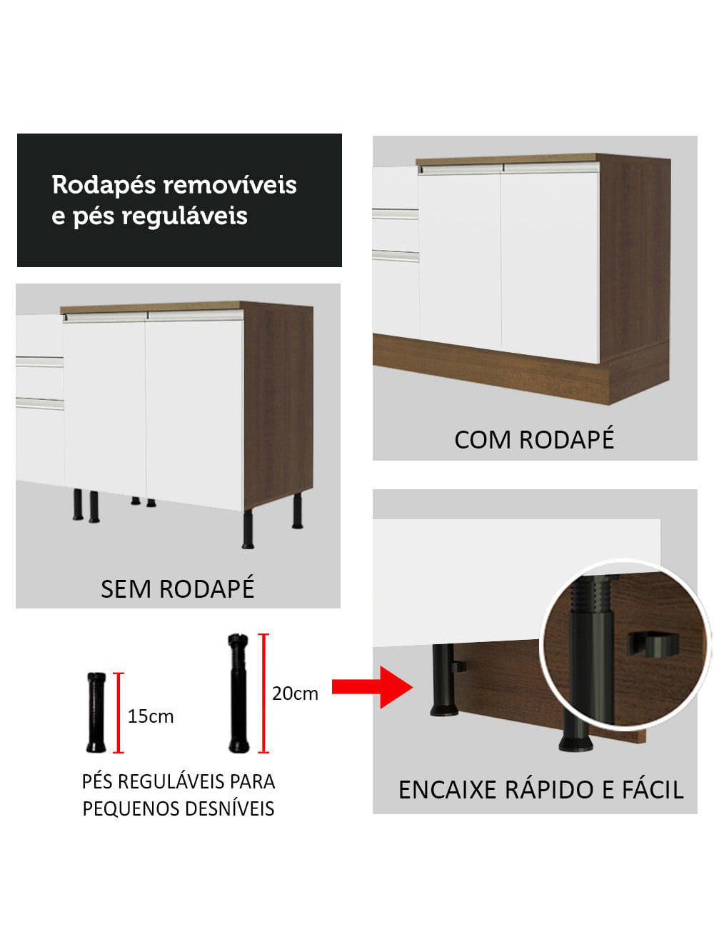 Paneleiro Madesa Glamy 60 cm 3 Portas Rustic/Branco