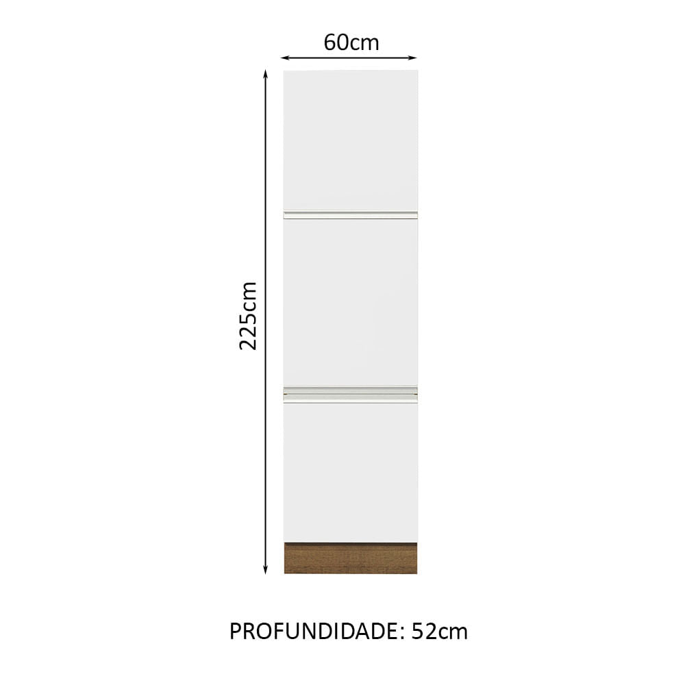 Paneleiro Madesa Glamy 60 cm 3 Portas Rustic/Branco - Rustic/Branco