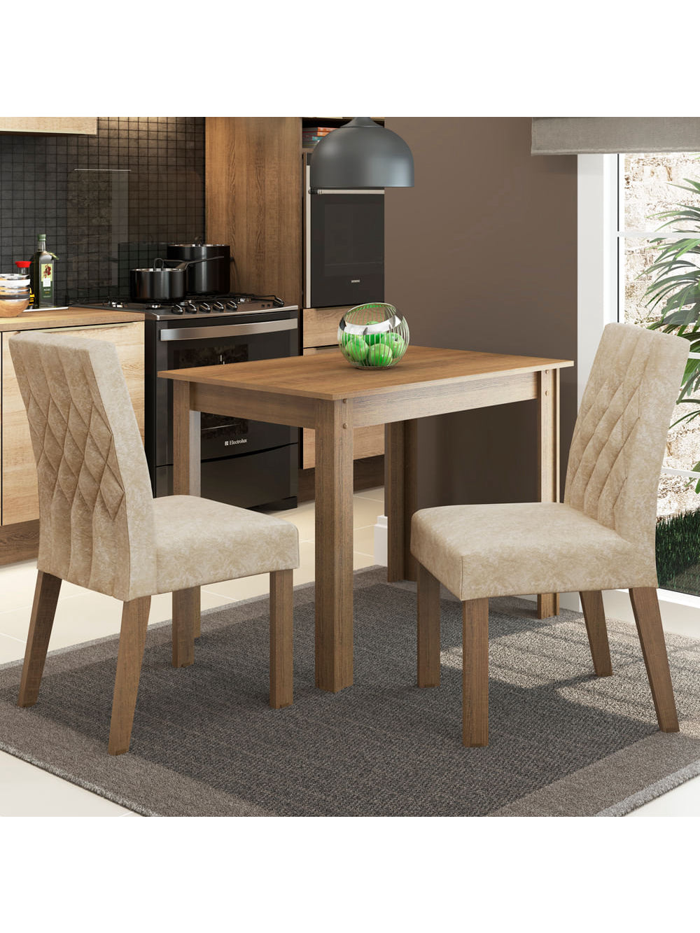 Conjunto Sala de Jantar Madesa Vivi Mesa Tampo de Madeira com 2 Cadeiras Rustic/Imperial - Rustic/Imperial