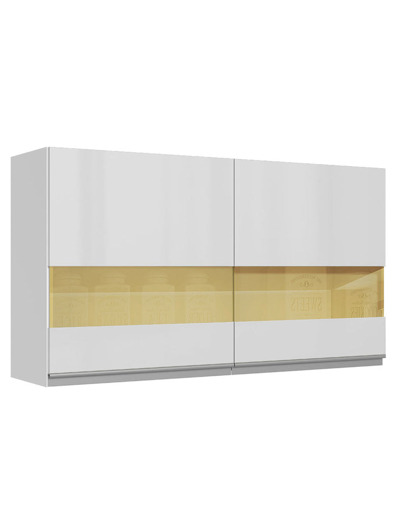 Armário Aéreo Madesa Acordes 100% MDF 120 cm 2 Portas Vidro Reflex Branco Brilho