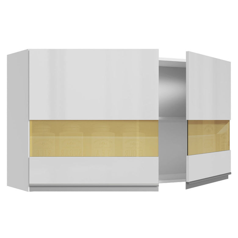 Armário Aéreo Madesa Acordes 100% MDF 120 cm 2 Portas Vidro Reflex Branco Brilho