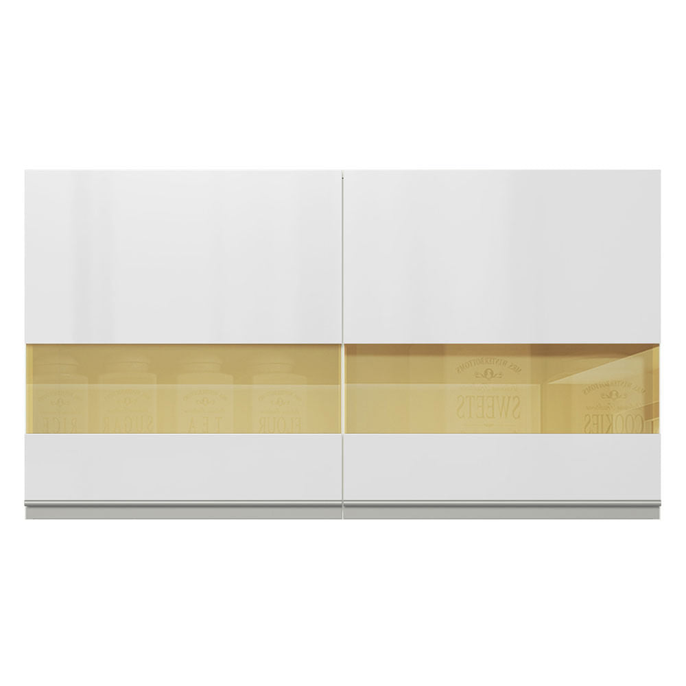 Armário Aéreo Madesa Acordes 100% MDF 120 cm 2 Portas Vidro Reflex Branco Brilho