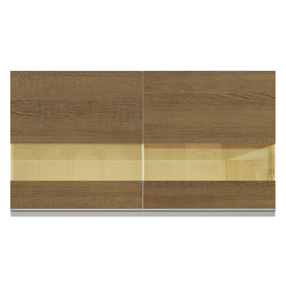 Armário Aéreo Madesa Acordes 100% MDF 120 cm 2 Portas Vidro Reflex Branco/Rustic