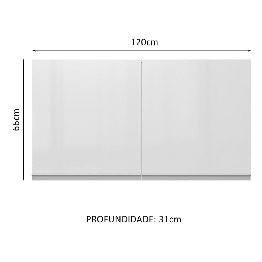 Armário Aéreo Madesa Acordes 100% MDF 120 cm 2 Portas Branco Brilho - Branco