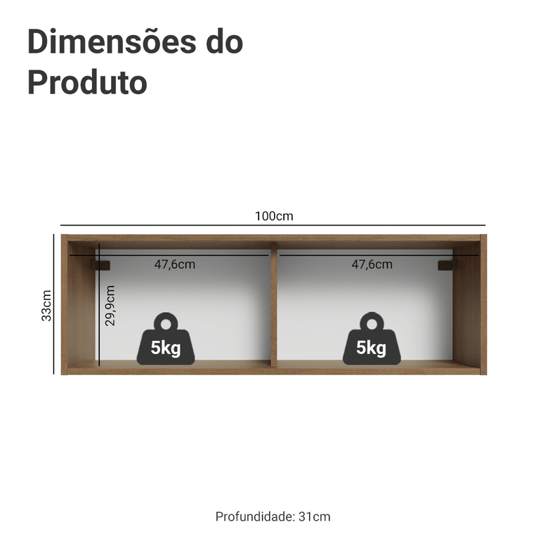 Armário Aéreo 100 cm 1 Porta Basculante Rustic/Branco Agata Madesa