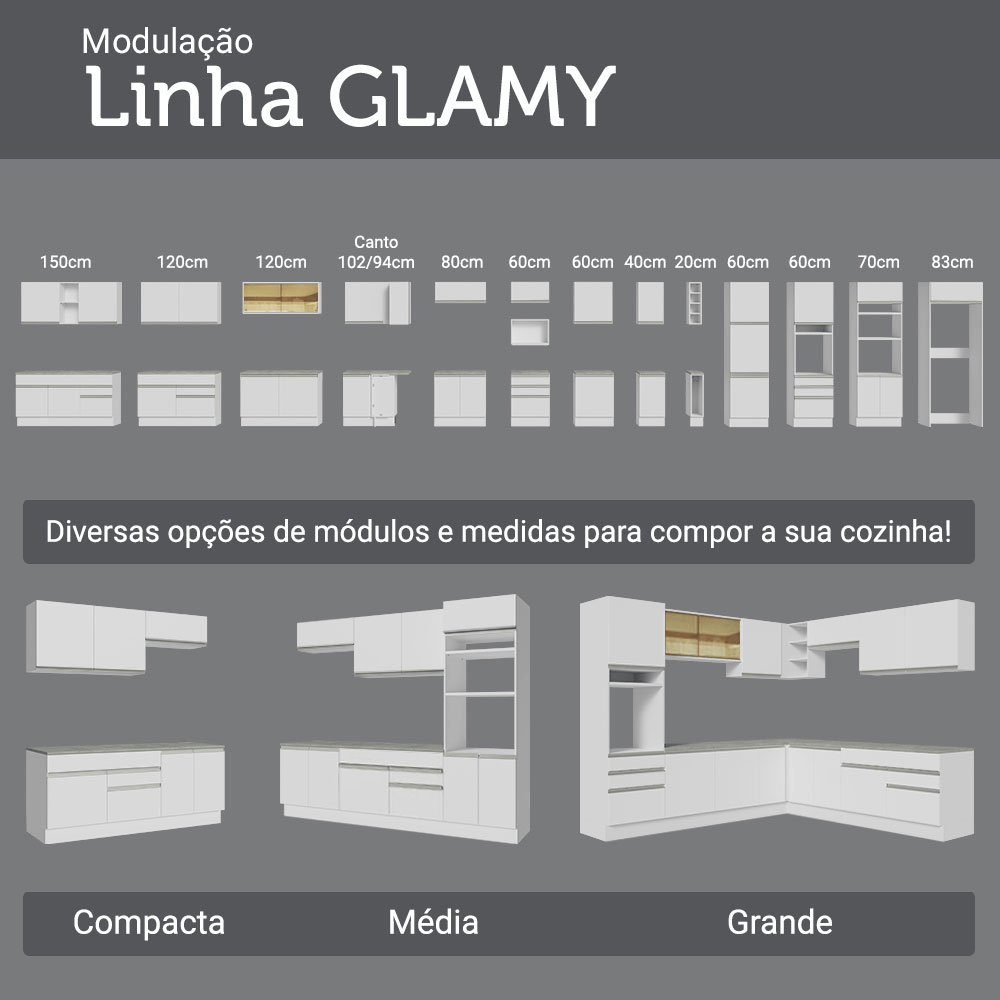 Armário Aéreo 100 cm 1 Porta Basculante Branco Glamy Madesa