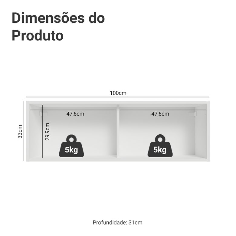 Armário Aéreo 100 cm 1 Porta Basculante Branco Glamy Madesa