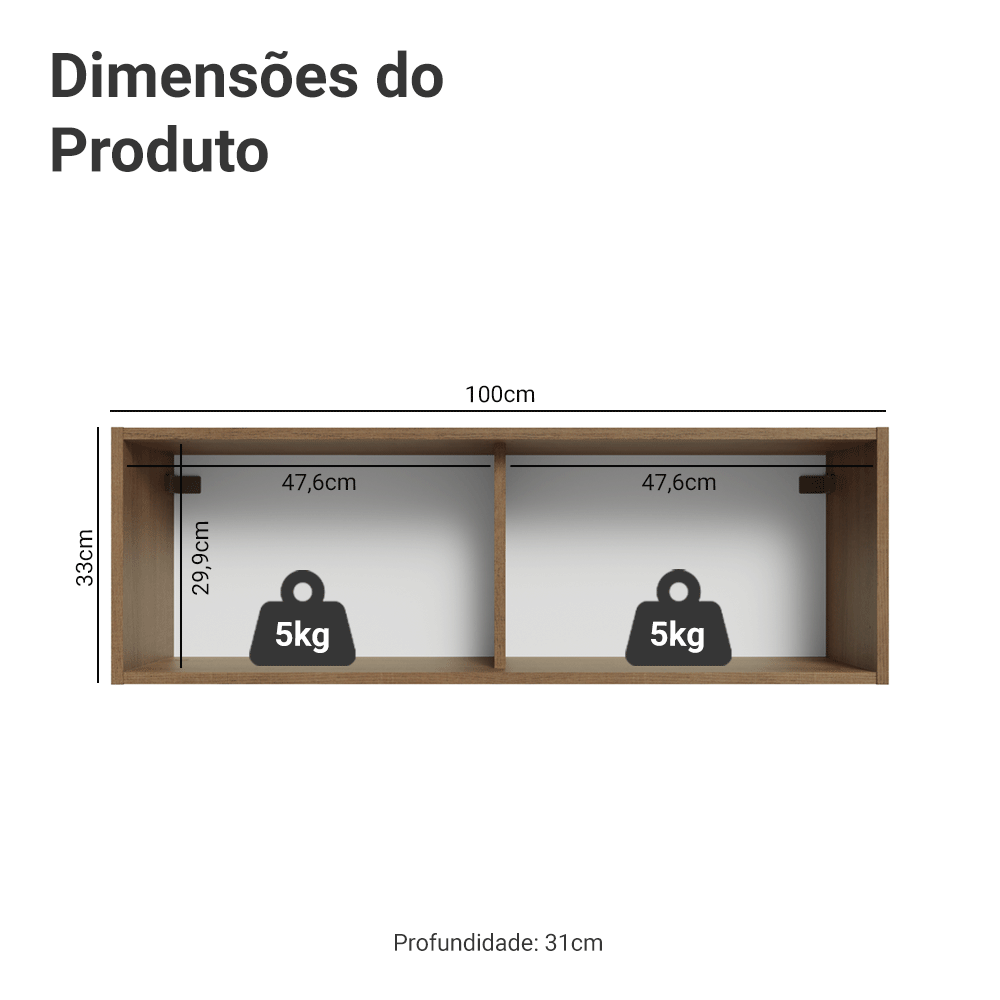 Armário Aéreo 100 cm 1 Porta Basculante Rustic/Preto Glamy Madesa - Rustic/Preto