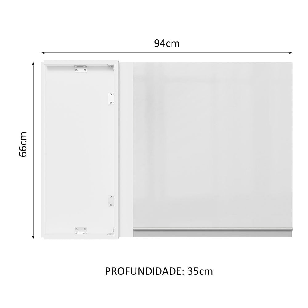 Armário Aéreo de Canto Madesa Acordes 100% MDF 1 Porta Branco Brilho - Branco