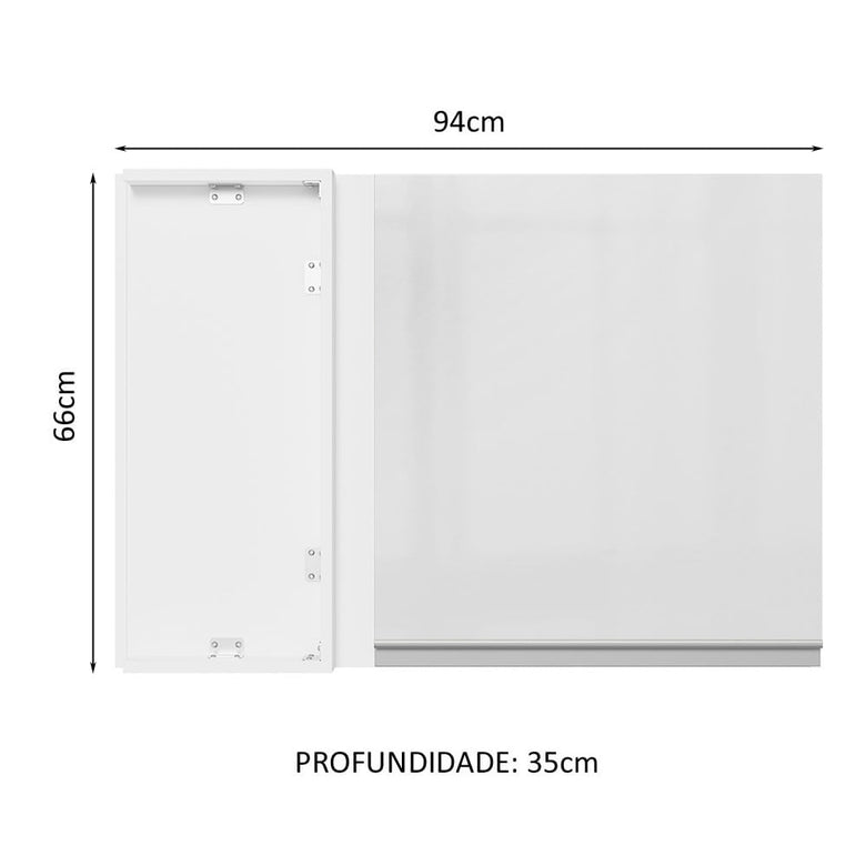 Armário Aéreo de Canto Madesa Acordes 100% MDF 1 Porta Branco Brilho