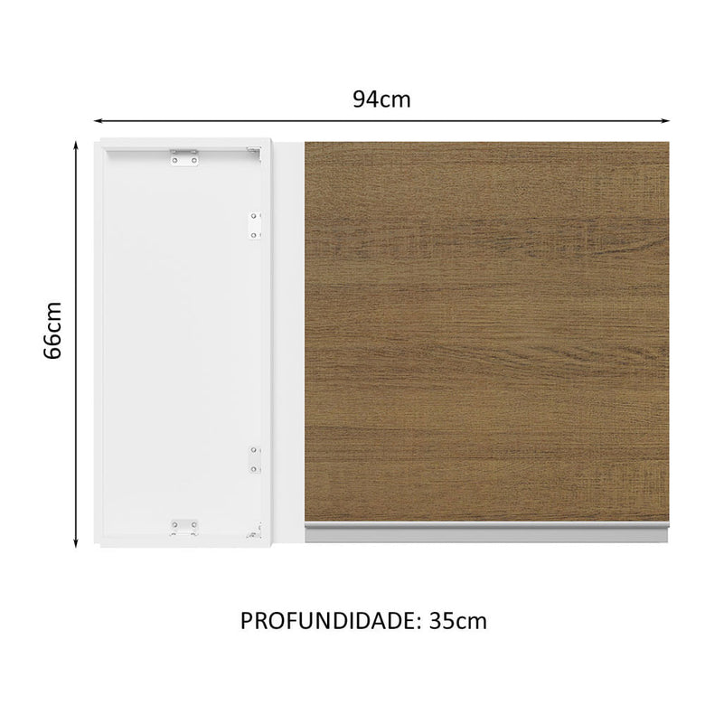 Armário Aéreo de Canto Madesa Acordes 100% MDF 1 Porta Branco/Rustic