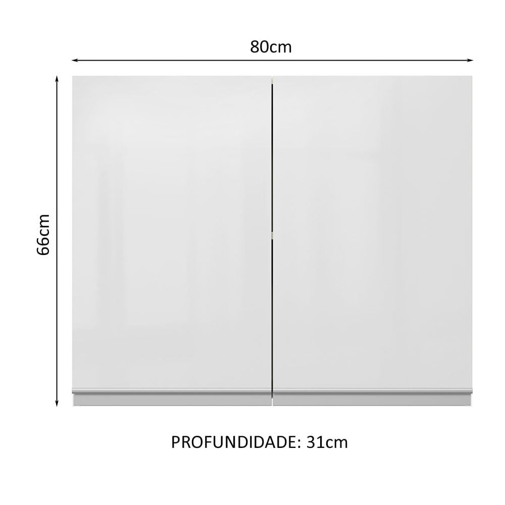 Armário Aéreo Madesa Acordes 100% MDF 80 cm 2 Portas Branco Brilho - Branco