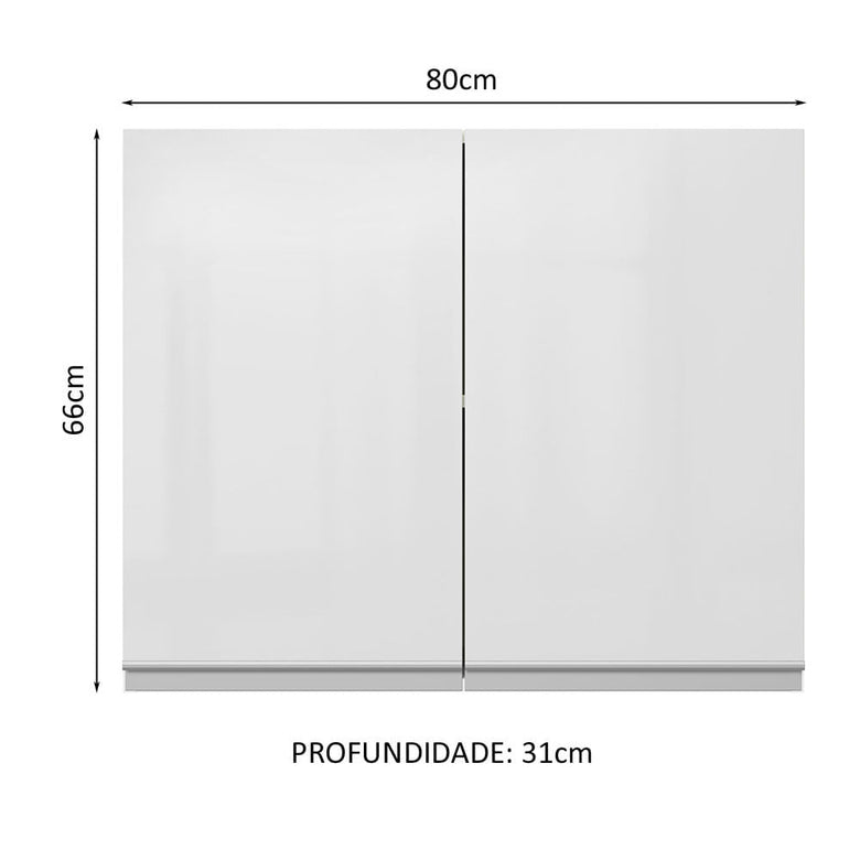 Armário Aéreo Madesa Acordes 100% MDF 80 cm 2 Portas Branco Brilho