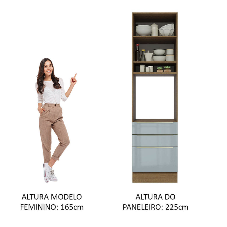 Torre Quente Madesa Lux 60 cm 1 Porta 3 Gavetas Rustic/Cinza