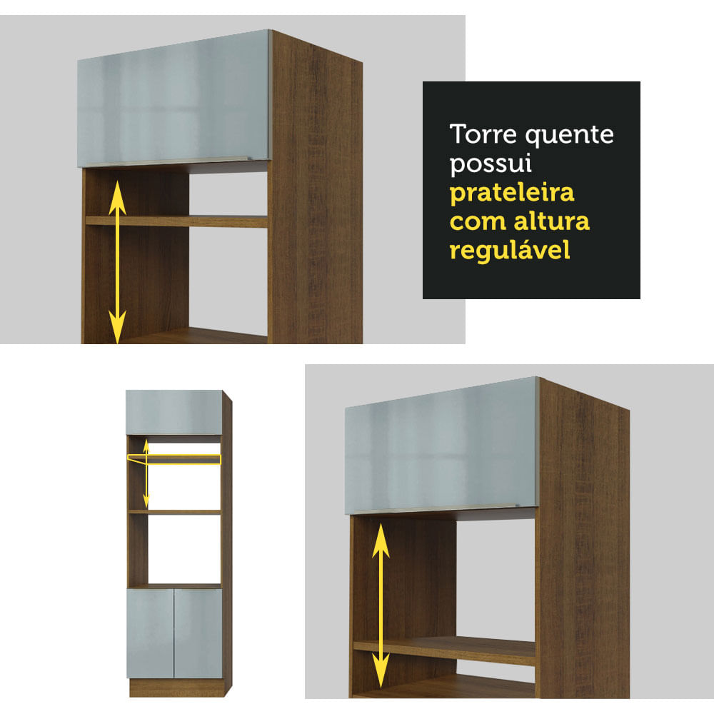 Torre Quente Madesa Lux 70 cm 3 Portas Rustic/Cinza